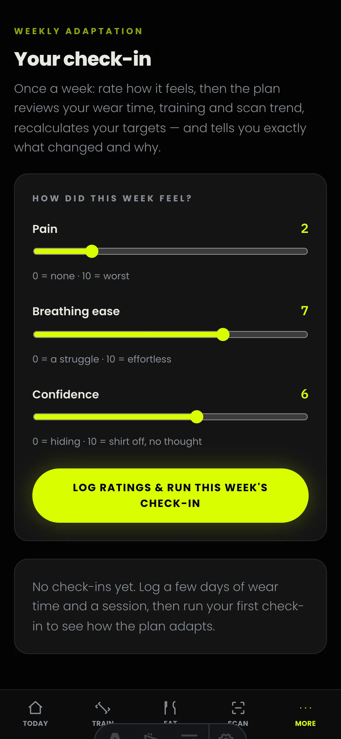 The Check-in screen of the mrpectus app