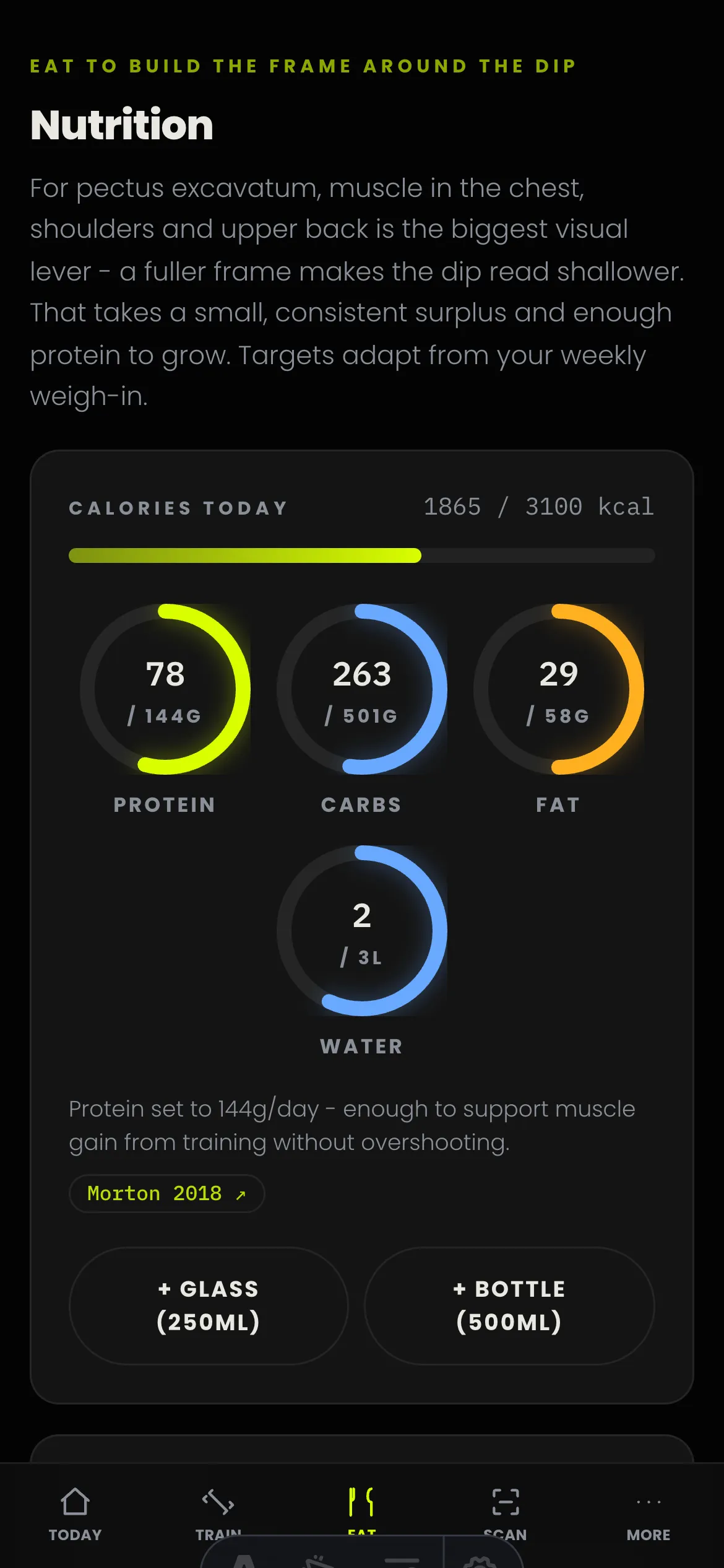 The Eat screen of the mrpectus app