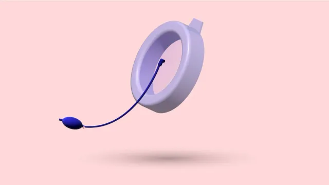 A 3D vacuum bell tilted on its side with the hand pump and tube attached